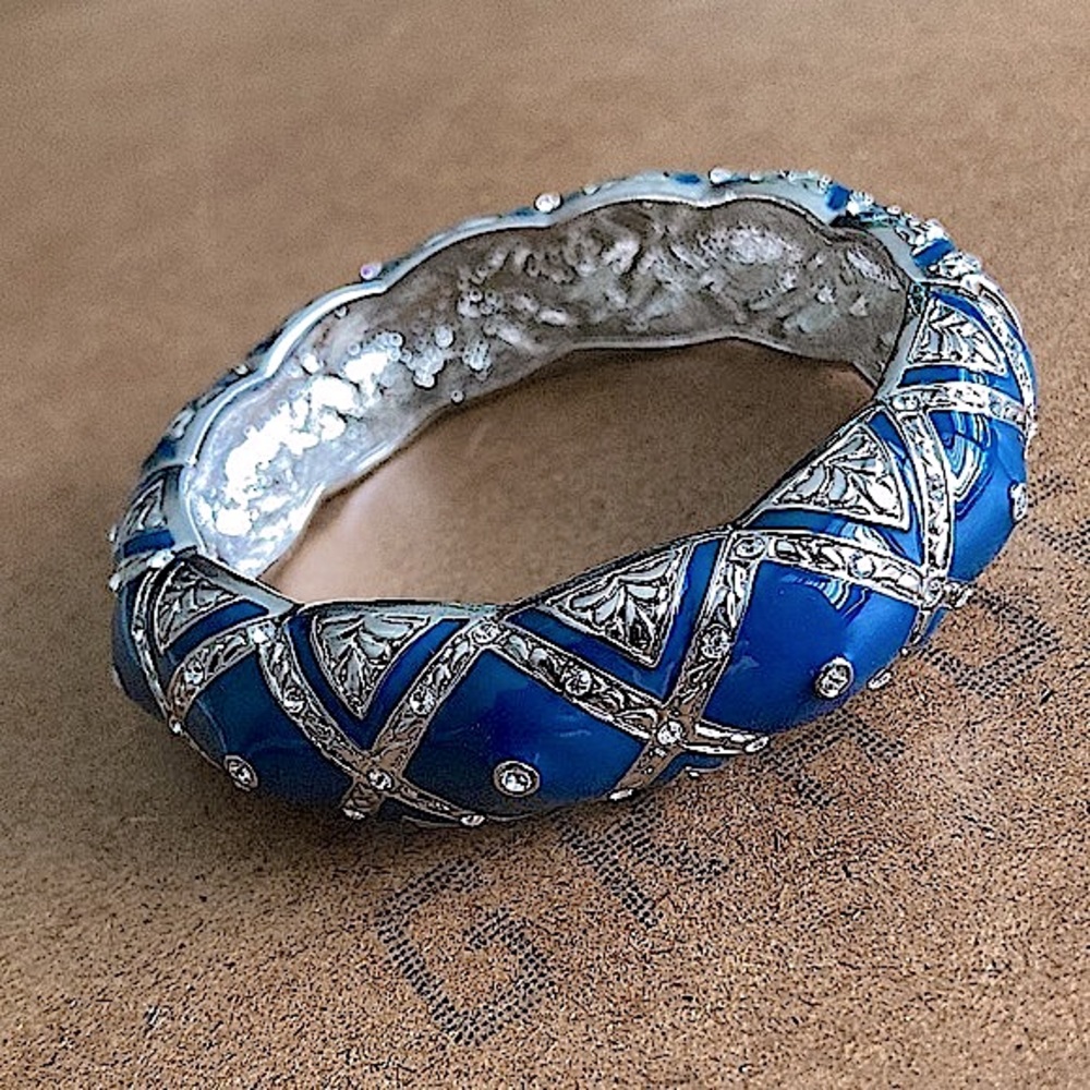 Camrose & Kross JBK Line Blue Enamel + Silver Tone Costume Bangle/Bracelet